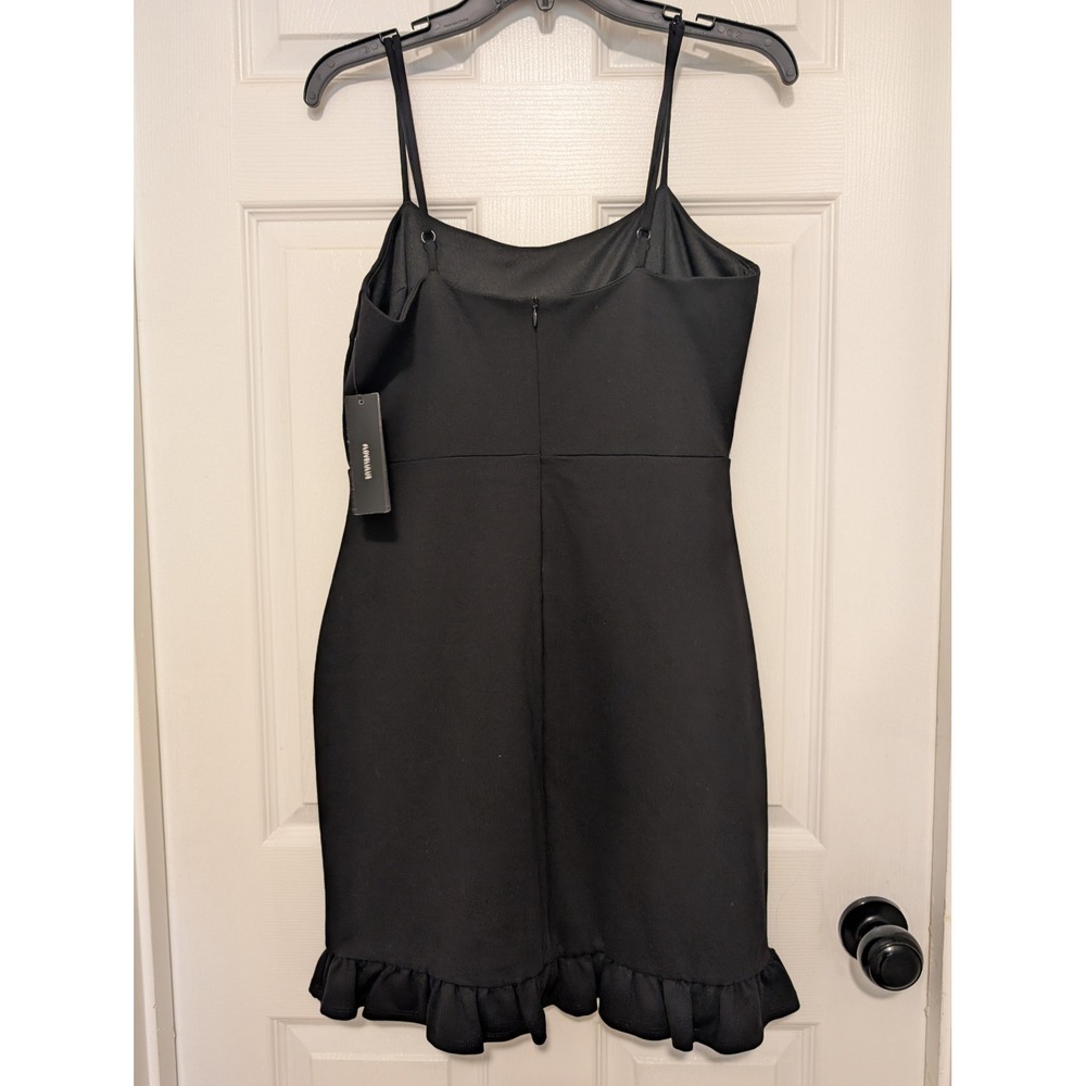 Lulus Little Black Mini Dress‎ Ruffle Hem Bodycon Spaghetti Strap Party size L - Picture 3 of 8